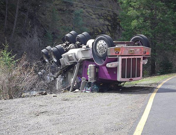 The overturned tanker is seen in a photo courtesy of the Oregon Department of Fish and Wildlife.