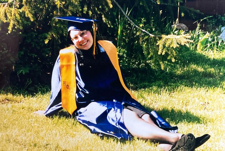 The author, who was one of Columbine's valedictorians, at her graduation in 2000.