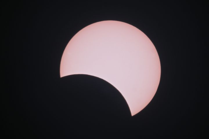 SAN FRANCISCO, CA - APRIL 8: A view of a partial solar eclipse in San Francisco, California, United States on April 8, 2024. (Photo by Tayfun Coskun/Anadolu via Getty Images)