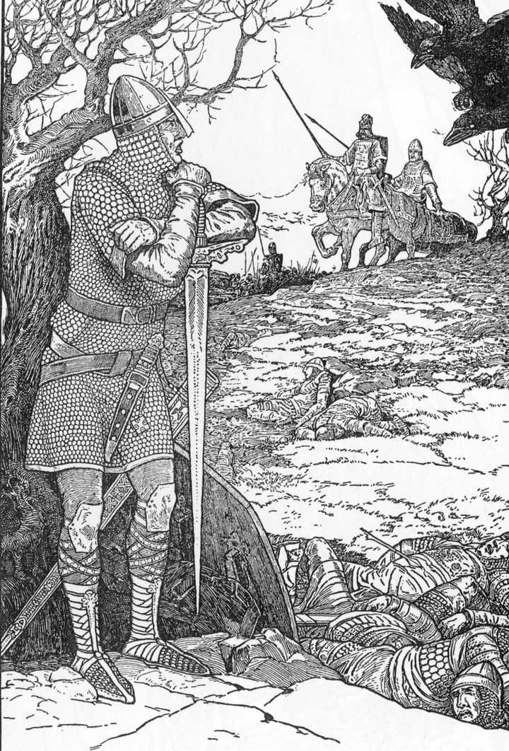 Ο βασιλιάς Αρθούρος περιμένει τον Mόρντρεντ στη μάχη του Καμλαν Εικονογράφηση του Louis Rhead (1858-1926) από το βιβλίο "Ο βασιλιάς Αρθούρος και οι ιππότες του" του 1923. Ιδιωτική συλλογή. Δημιουργός Louis John Rhead. (Photo by Bridgeman via Getty Images)