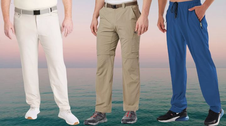 Target straight-legged lightweight golf pants, Columbia zip-off pants and straight-legged hiking pants