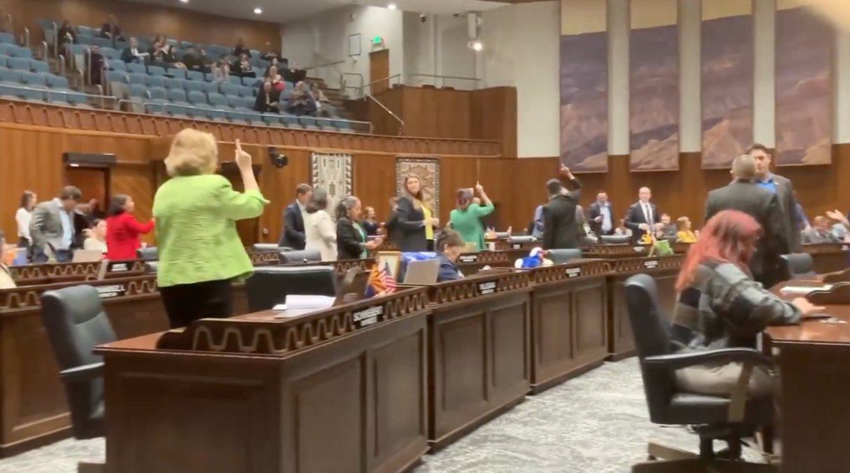 "Democrats protest as Republicans shut down an attempt to bring the 1864 abortion bill to a vote."