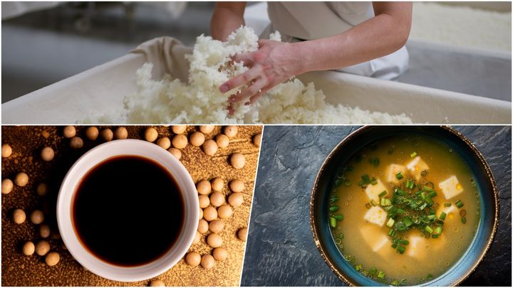 麹はしょうゆや味噌、酒の製造に使われる。日本食とは古来から深いかかわりがある