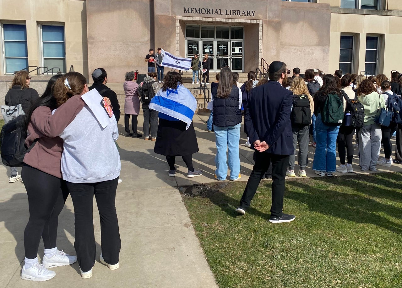 Jewish students at the University of Wisconsin-Madison gather for an event to pray for the Israeli hostages being held by Hamas. Some students raised concerns with Biden's response to the Middle East war.