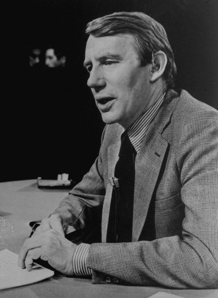 This Feb. 1978 photo shows Robert MacNeil, executive editor of "The MacNeil/Lehrer Report". MacNeil, who created the even-handed, no-frills PBS newscast “The MacNeil-Lehrer NewsHour” in the 1970s and co-anchored the show for with his late partner, Jim Lehrer, for two decades, died on Friday, April 12, 2024. He was 93.