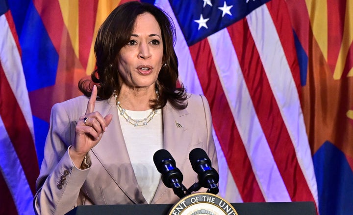 Vice President Kamala Harris speaks on reproductive freedom in Tucson, Arizona, on April 12, 2024.