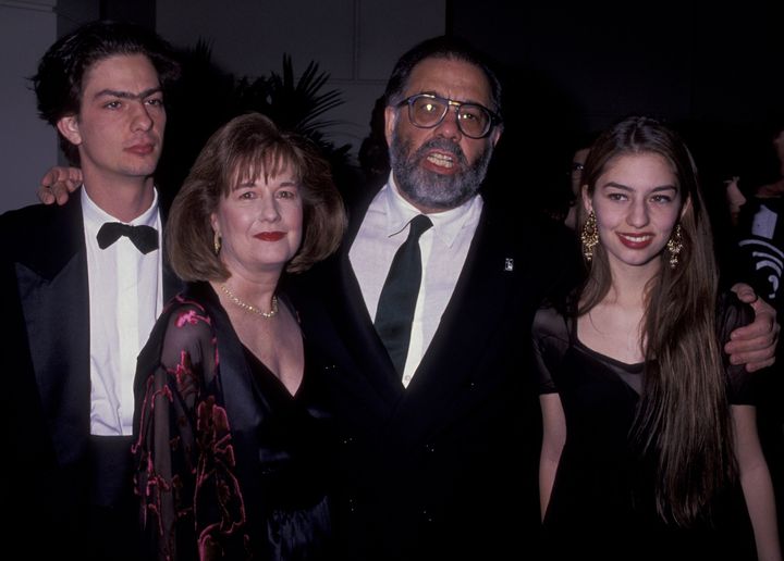 Francis Ford Coppola, wife Eleanor Coppola, Sofia Coppola and Roman Coppola attend 43rd Annual Directors Guild of America Awards on March 16, 1991 at the Beverly Hilton Hotel in Beverly Hills, California.