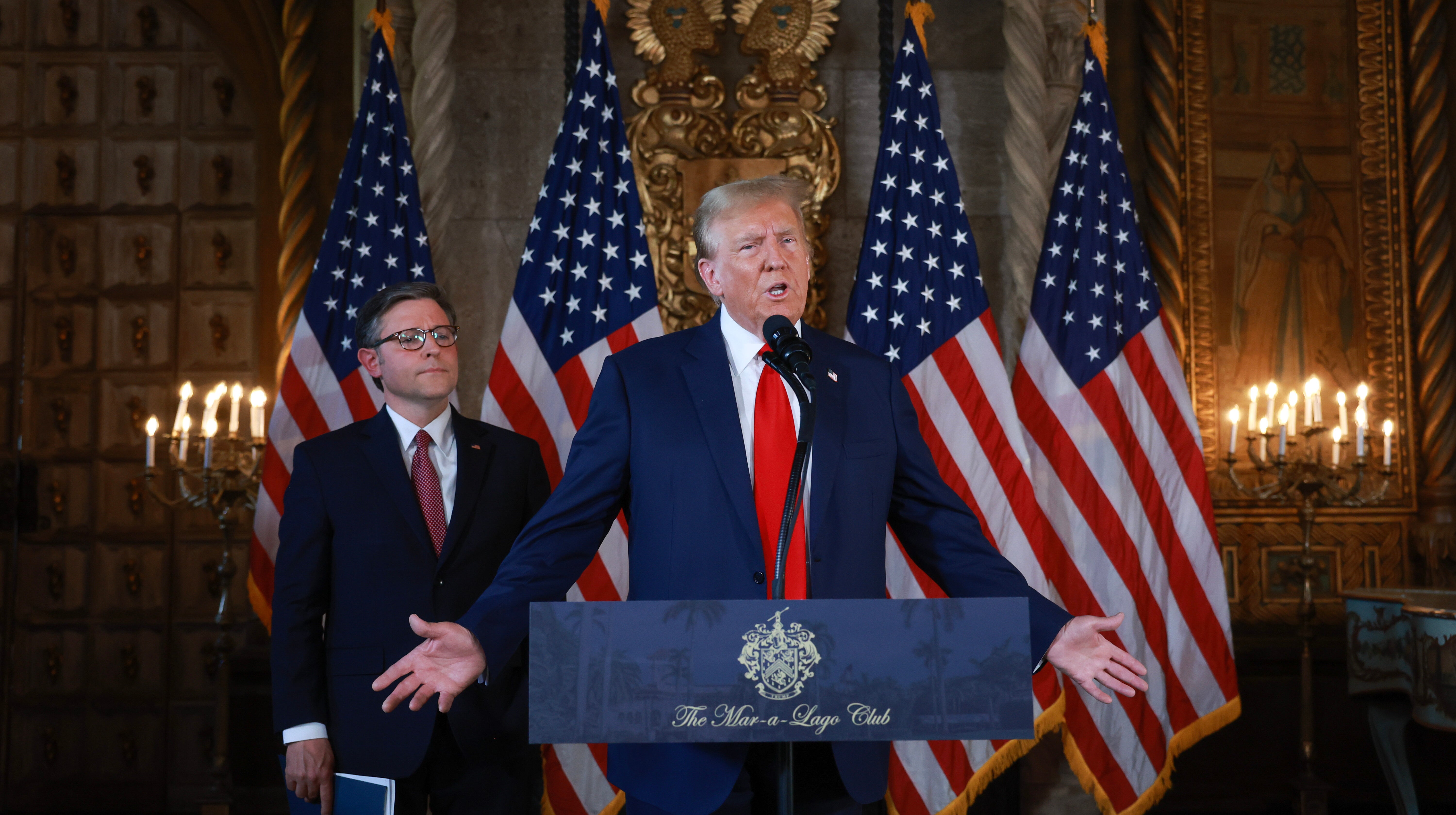 Speaker Johnson Joins Former President Trump At Mar-a-Lago For Announcement On Election Integrity