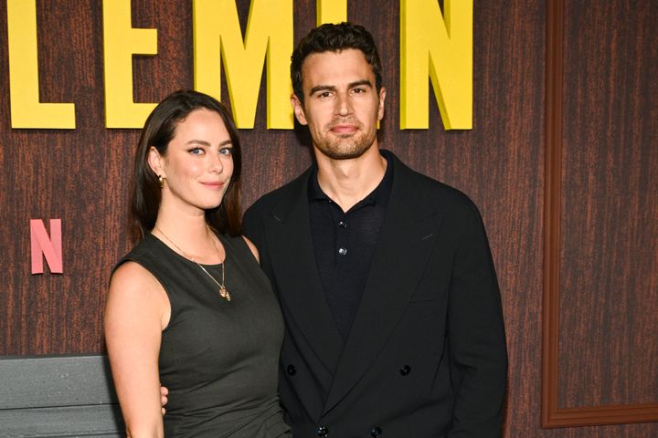 Kaya Scodelario and Theo James at the photocall for "The Gentlemen" held at Tudum Theatre on February 28, 2024 in Los Angeles, California. (Photo by Michael Buckner/Variety via Getty Images)