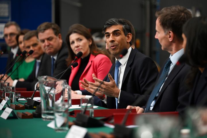 Rishi Sunak speaks during a cabinet meeting at a factory in East Yorkshire.