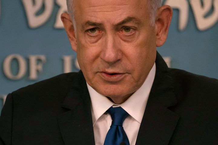 以色列总理本杰明·内塔尼亚胡于 2024 年 3 月 17 日星期日在耶路撒冷会见德国总理奥拉夫·舒尔茨后发表讲话。（美联社照片/Leo Correa，Pool）
