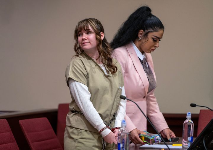 Hannah Gutierrez-Reed, left, appears besides paralegal Carmella Sisneros during Gutierrez-Reed's sentencing on April 15, 2024.