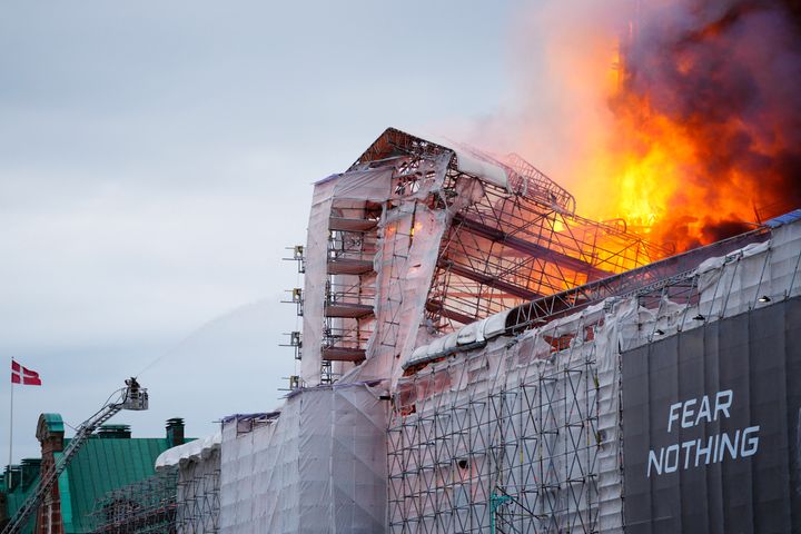 The fire that began Tuesday in the copper roof of the 17th-century Old Stock Exchange, or Boersen, has now spread to much of the building.