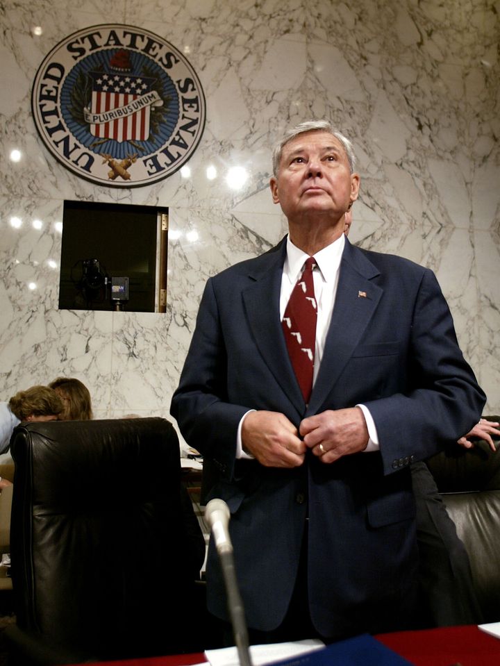 WASHINGTON, : Chairman Senator Bob Graham prepares to take over at the first joint inquiry open hearing on the terrorist events surrounding 11 September, 2001 at the Senate Hart Building at the US Capitol 18 September, 2002. Witnesses included surviving family members from the attack on the US on 11 September 2001. AFP PHOTO Stephen JAFFE (Photo credit should read STEPHEN JAFFE/AFP via Getty Images)