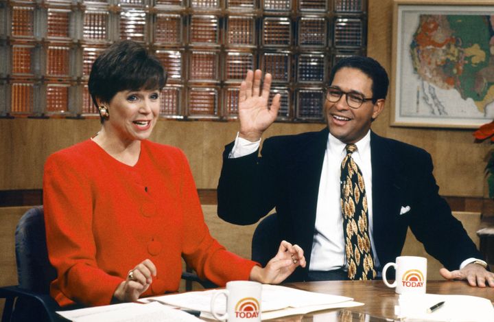 Katie Couric and Bryant Gumbel appear together on "Today" in December 1991.