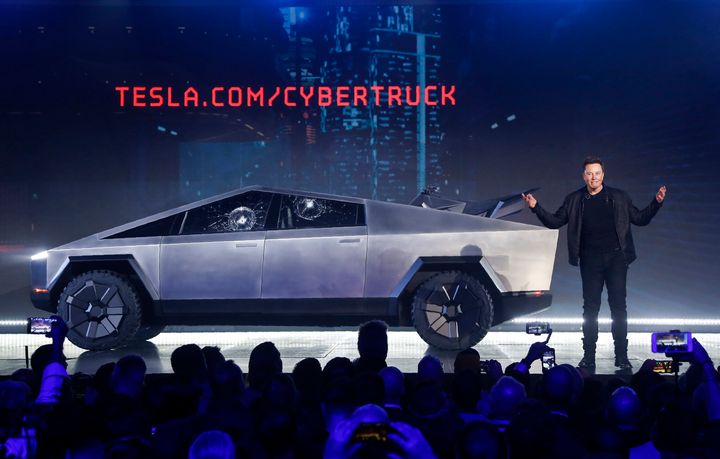 Tesla CEO Elon Musk introduces the Cybertruck at Tesla's design studio in Hawthorne, California, in 2019.