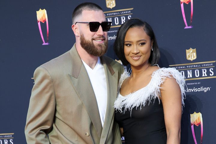 Travis Kelce, left, and Kayla Nicole dated from about 2017 to 2022. 
