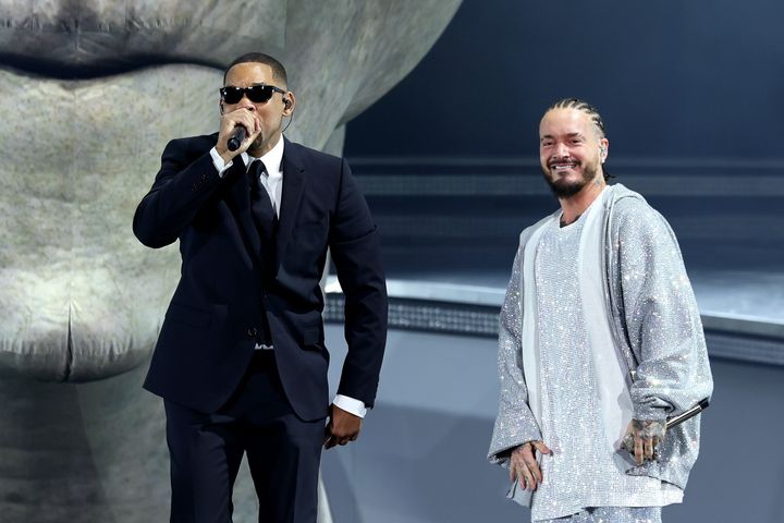 Will Smith and J Balvin perform at the Coachella Stage during the 2024 Coachella Valley Music and Arts Festival at Empire Polo Club.
