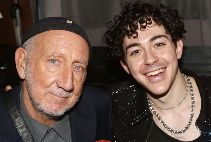 Von links: The Who's Pete Townshend und Bourzgui bei der Eröffnung am 28. März "Wer ist Tommy?" Auf dem Broadway. 