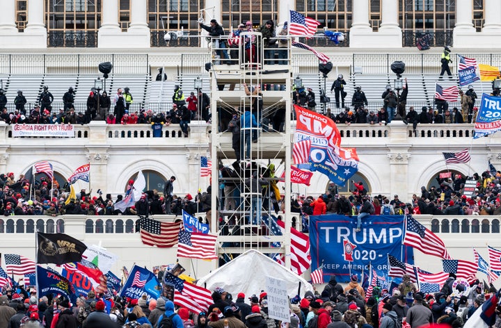 Trump supporters occupy the West Front of the Capitol and the inauguration stands during the Jan. 6, 2021, insurrection.