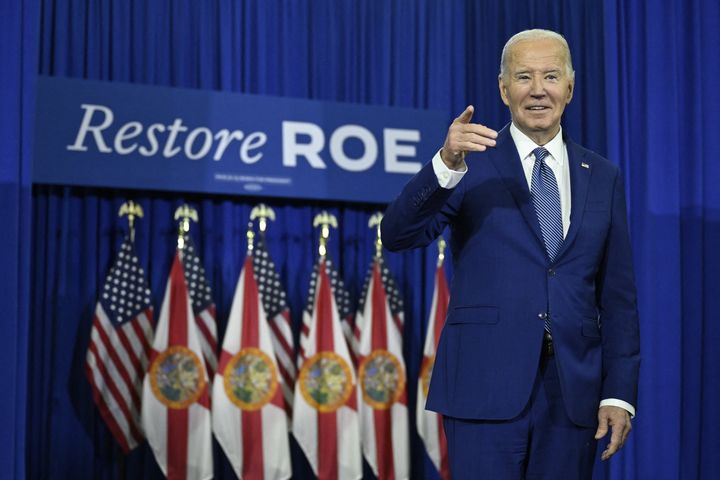 US President Joe Biden arrives to speak about reproductive freedom in Tampa, Florida, on April 23, 2024. 