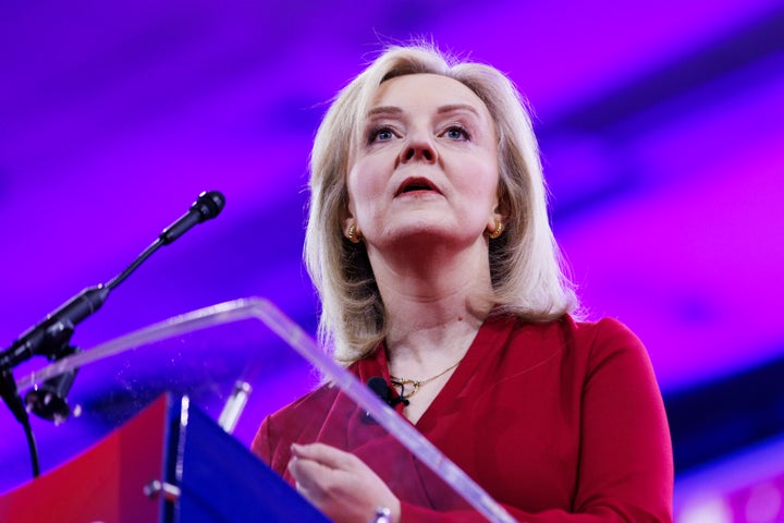 Liz Truss speaking at the CPAC conference in the US.