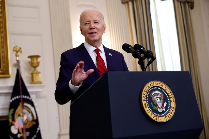 President Joe Biden delivers remarks after signing legislation giving $95 billion in aid to Ukraine, Israel and Taiwan during a ceremony in the State Dining Room at the White House on Wednesday.