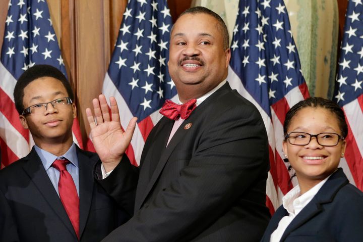 Payne stands with his family for a ceremonial photo in the U.S. Capitol in 2013. He served New Jersey’s 10th Congressional District for more than a decade.