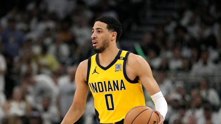 Indiana Pacers' Tyrese Haliburton photographed during Game 2 of the first round NBA playoff basketball series against the Milwaukee Bucks on Tuesday in Milwaukee, Wisconsin.