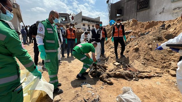 Gaza authorities carry out an investigation after Israel's two-week siege that completely destroyed the Al-Shifa Hospital, leaving hundreds killed including displaced families, patients and doctors in Gaza City, Gaza, on April 8.