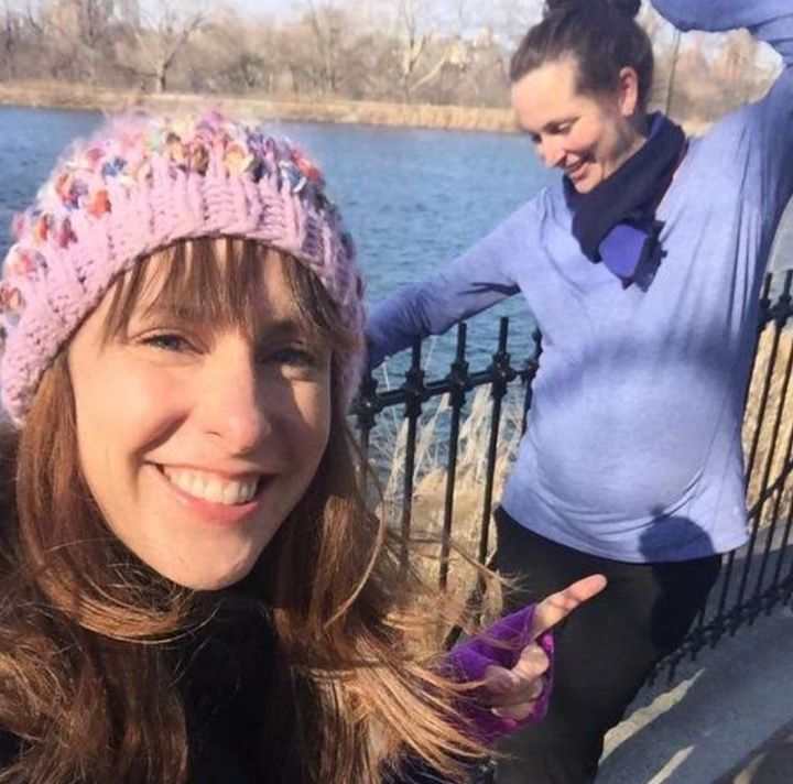 The author (left) with Jenny. "We were power walking around Jenny's favorite place in Central Park," she writes. "This was just days before she gave birth."