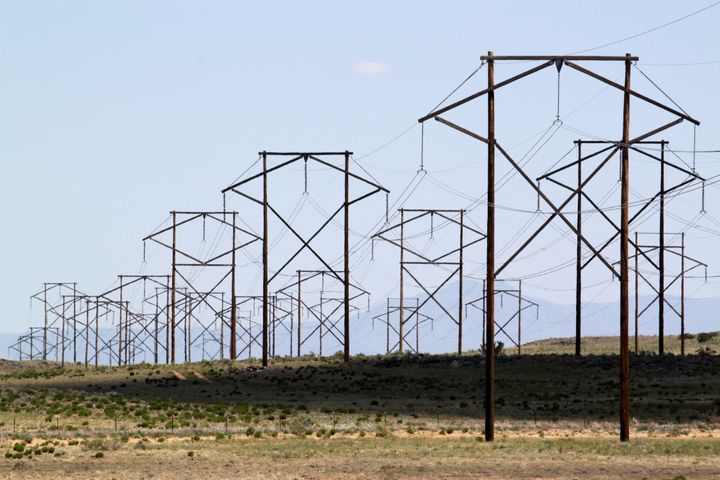 One of the major transmission lines that runs to the west of Albuquerque, New Mexico. New rules from the Biden administration are designed to streamline expansion of the transmission network.