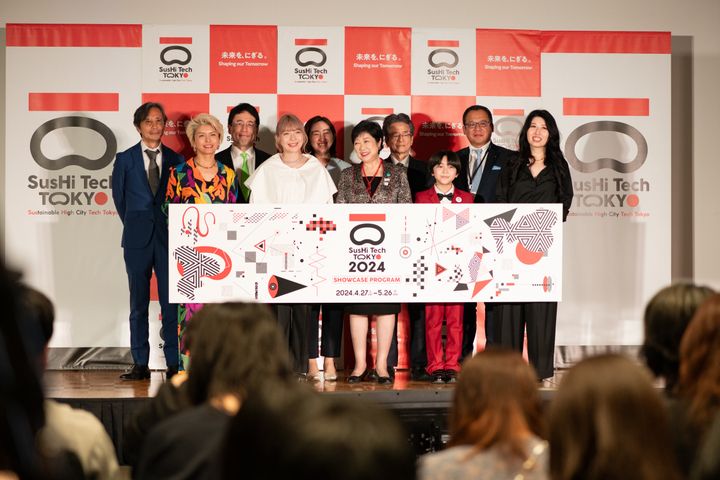 4月9日に開催されたプレミアム発表会の様子。SusHi Tech Tokyoは、Sustainabilityの “sus” と、High Technologyの “high”を掛け合わせた言葉。ショーケースプログラムは、ベイエリアの4つの会場で開催され、未来の東京を感じられる様々なイベントや展示が予定されている