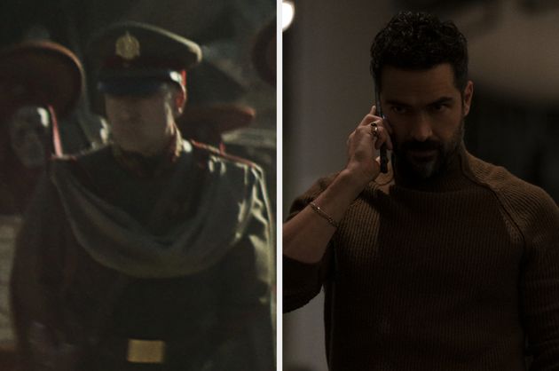 Alfonso Herrera in Rebel Moon Part One (left) and Ozark (right)