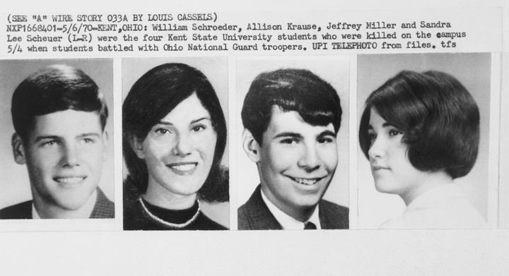 From left: Kent State University students William Schroeder, Allison Krause, Jeffrey Miller and Sandra Lee Scheuer were killed on campus by Ohio National Guard troops amid protests against the Vietnam War and invasion of Cambodia.
