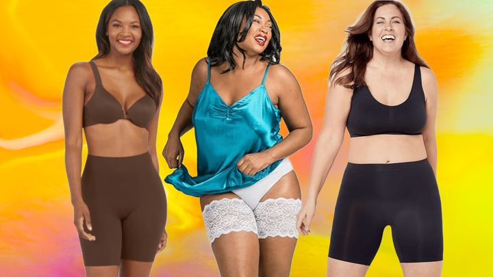 The Spanx Fit-to-You smoothing midthigh shorts, Bandelettes antichafing bands and Jockey Skimmies slip shorts.