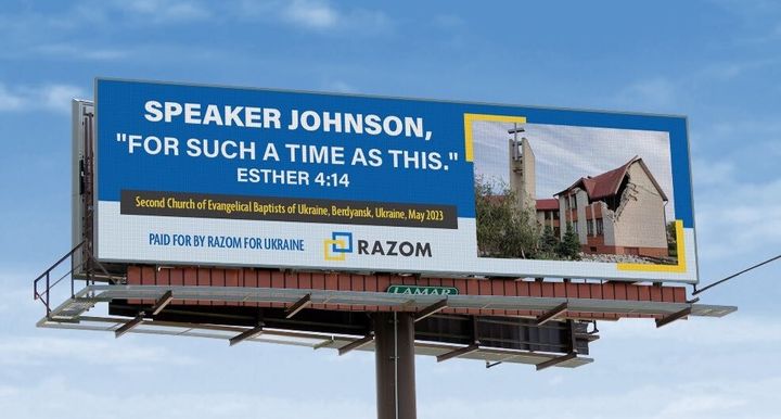 A billboard in Louisiana asking House Speaker Mike Johnson (R-La.) to help Ukraine by passing an aid package. 