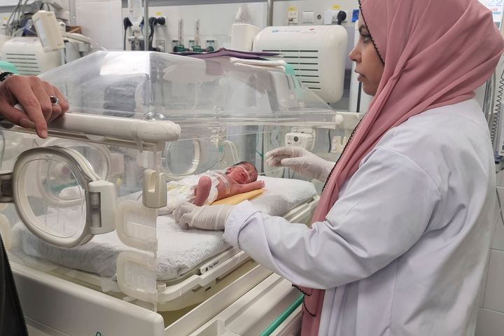 Medical workers performed an emergency cesarean section on the child's mother, Sabreen al-Sakani, who was 30 weeks' pregnant at the time of her death.