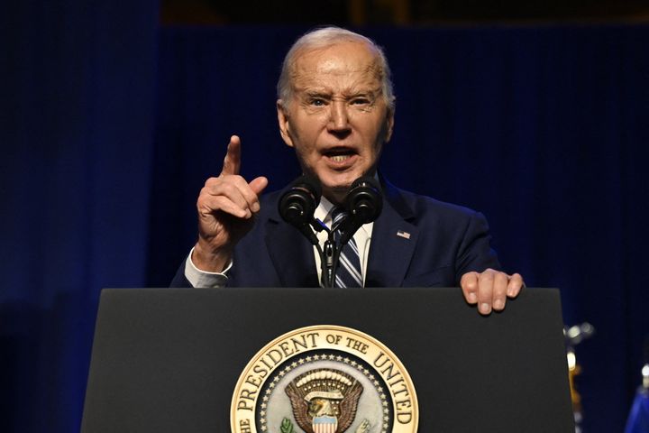 President Joe Biden speaks on "how the CHIPS and Science Act and his Investing in America agenda are growing the economy and creating jobs," at the Milton J. Rubenstein Museum in Syracuse, New York, on April 25.