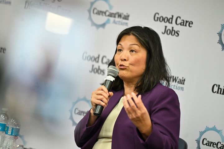 Acting Secretary of Labor Julie Su speaks on April 10, 2024 in Washington, D.C.