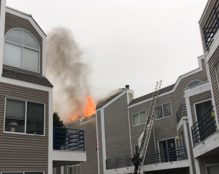 A photo shows a fire at the author's condominium complex in December 2016.