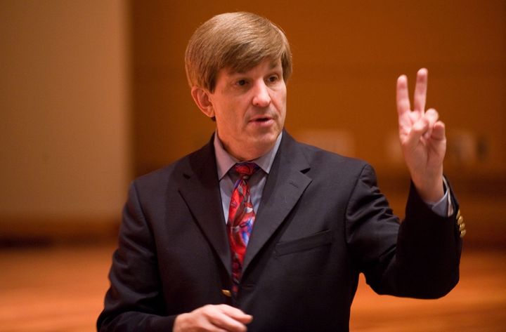 History professor Allan Lichtman, pictured here lecturing at American University in 2008, claims he has a perfect record at predicting elections since 1984. 