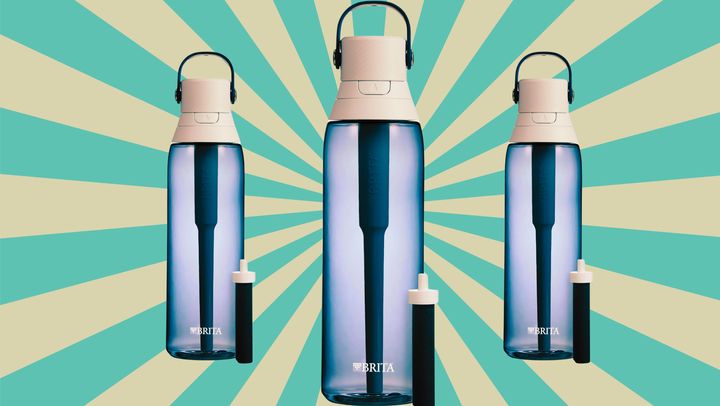 The filtering Brita water bottle from Amazon in night sky is on sale right now.