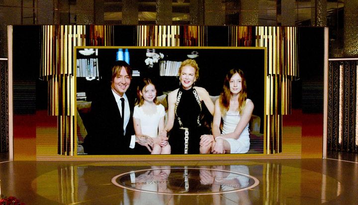 Kidman, Urban and their daughters speak via livestream during the 78th Annual Golden Globe Awards in 2021.