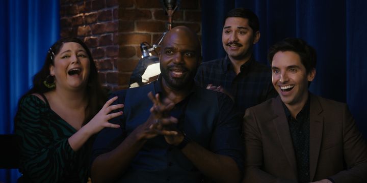 Kayla (Meg Stalter), Marcus (Carl Clemons-Hopkins), Damian (Mark Indelicato) and Jimmy (Paul W. Downs) in Season 3 of "Hacks."