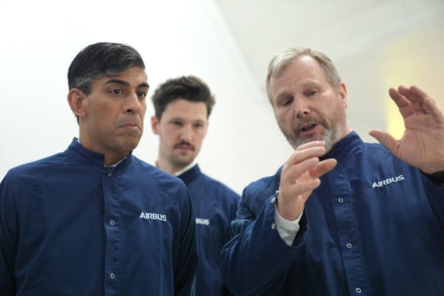 Rishi Sunak talks to a worker during a visit to the Airbus factory in Stevenage last month.