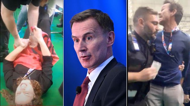 Jeremy Hunt's appearance at a Net Zero summit was disrupted by several climate protesters, who had to be dragged out.