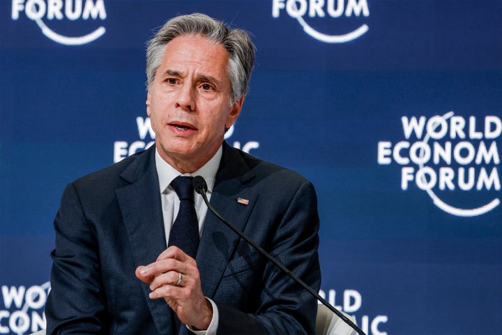 U.S. Secretary of State Antony Blinken speaks at a panel during the World Economic Forum in Riyadh, Saudi Arabia, on April 29, 2024.