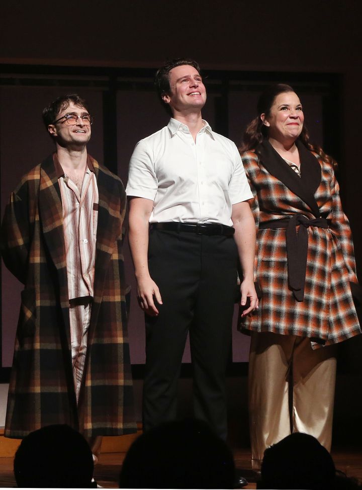 From left: Daniel Radcliffe, Jonathan Groff and Lindsay Mendez in Broadway's "Merrily We Roll Along." 