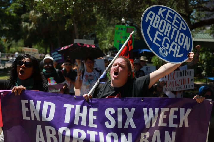 Protesters rally earlier this month in Orlando, Florida. The state's new six-week ban on abortion will take effect Wednesday.